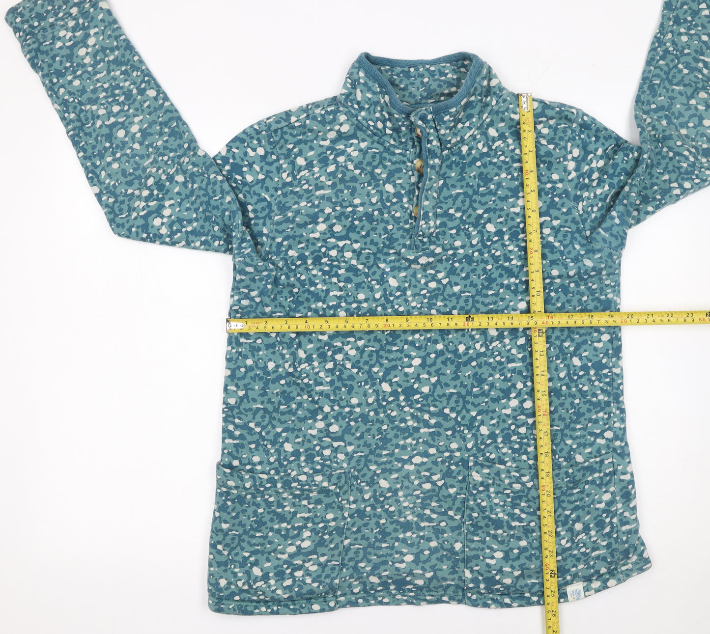 Lily & Me Women's Blue Printed 1/4 Zip Cotton Sweatshirt Size 10