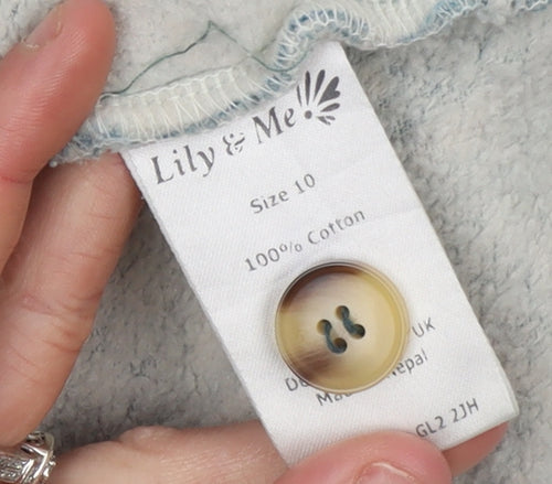 Lily & Me Women's Blue Printed 1/4 Zip Cotton Sweatshirt Size 10