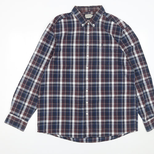 Farah Classic Men's Blue Check Long Sleeve Button-Up Shirt 2XL
