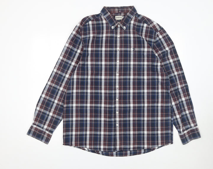 Farah Classic Men's Blue Check Long Sleeve Button-Up Shirt 2XL