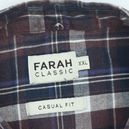Farah Classic Men's Blue Check Long Sleeve Button-Up Shirt 2XL