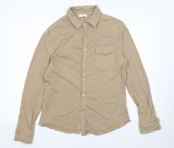 Reiss Women’s Beige Collared Long Sleeve Button-Up Shirt Size M