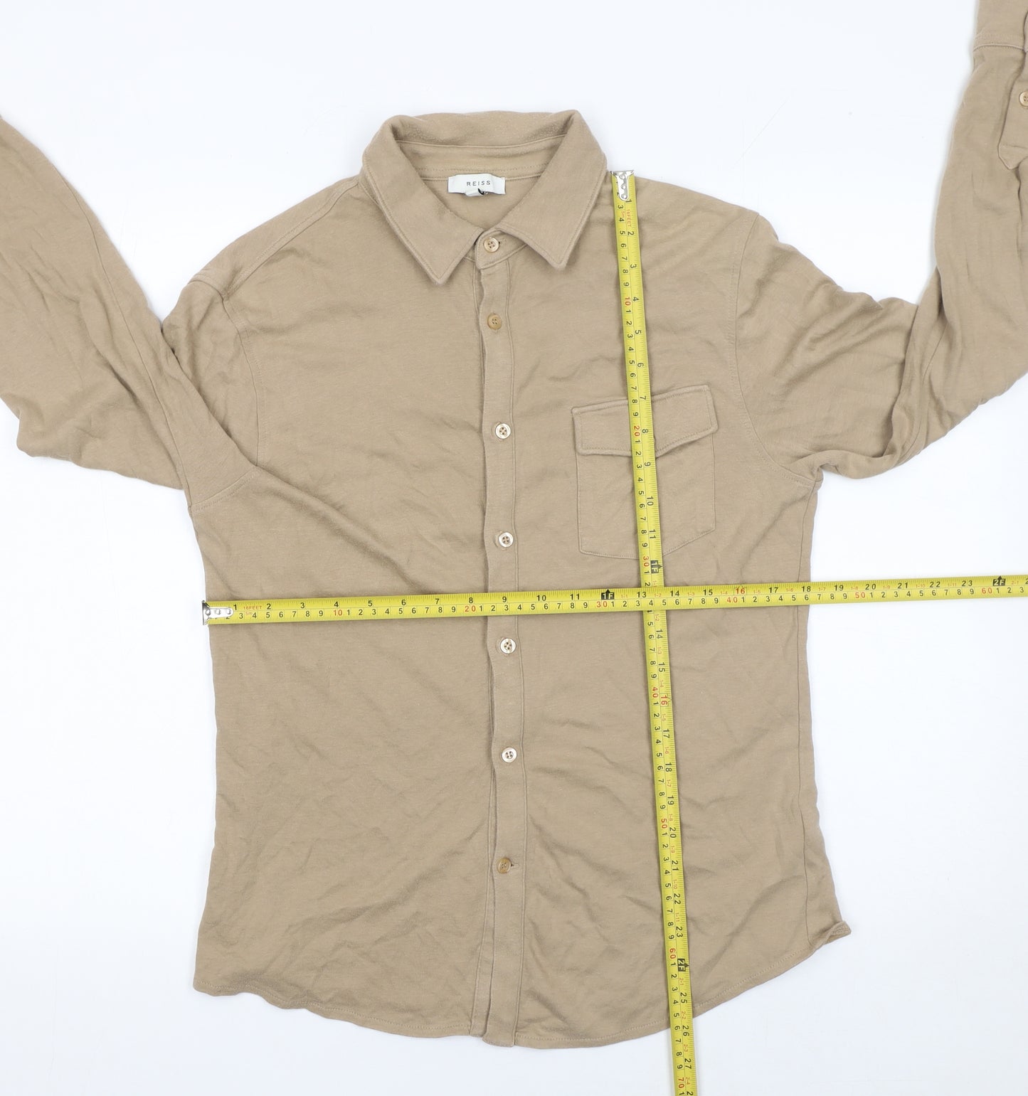 Reiss Women’s Beige Collared Long Sleeve Button-Up Shirt Size M
