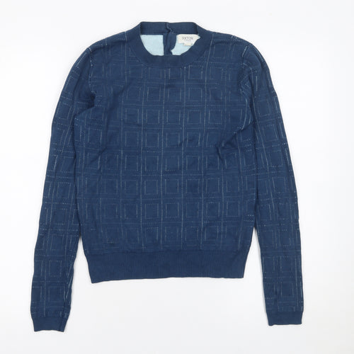Sixton London Women’s Blue XS Geometric Knit Crew Neck Jumper