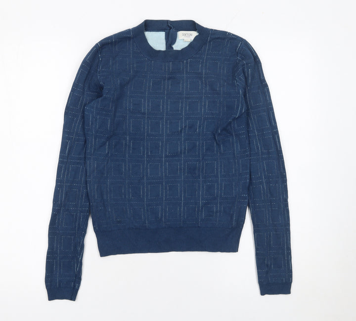 Sixton London Women’s Blue XS Geometric Knit Crew Neck Jumper