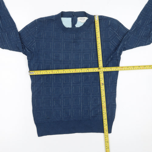 Sixton London Women’s Blue XS Geometric Knit Crew Neck Jumper
