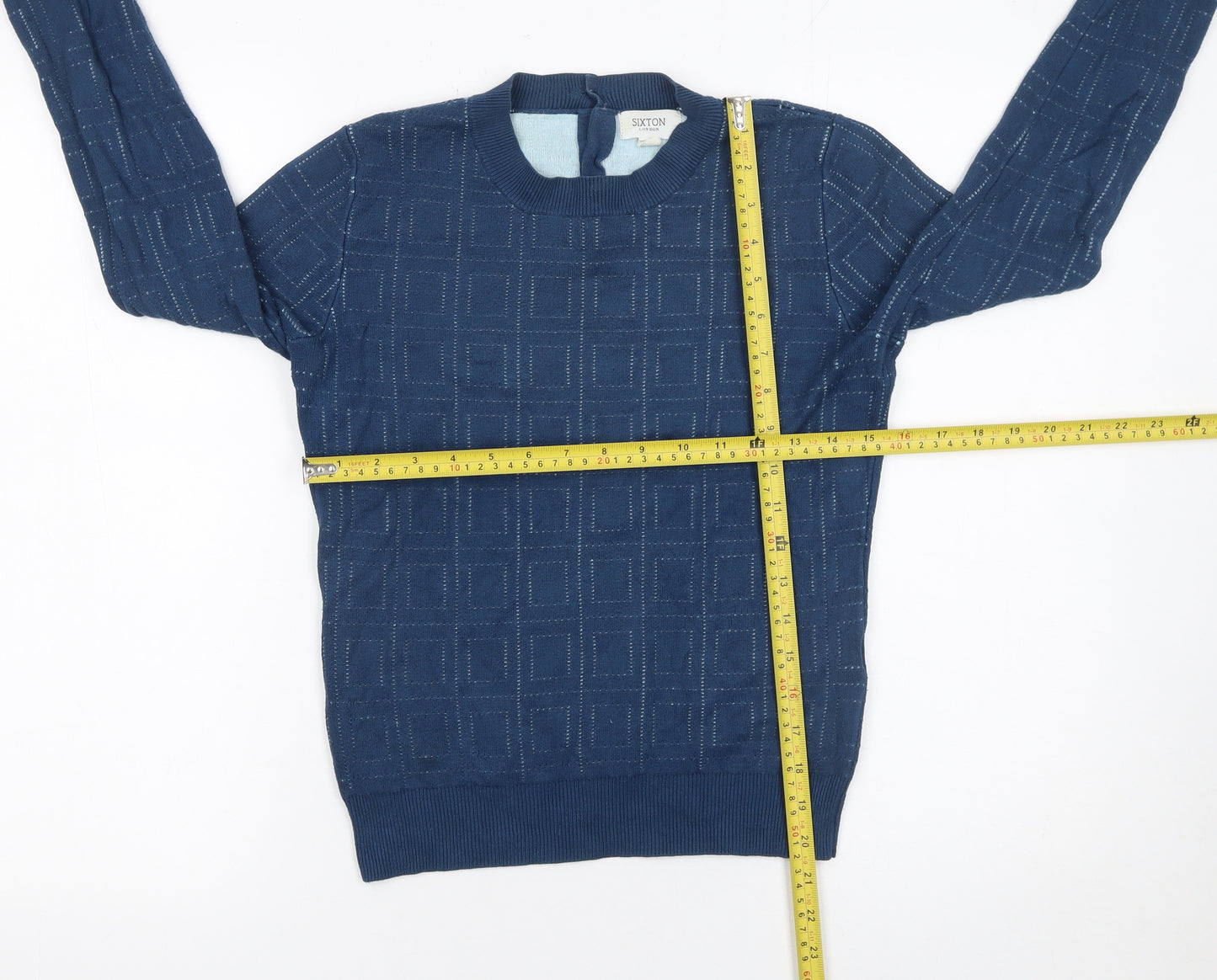 Sixton London Women’s Blue XS Geometric Knit Crew Neck Jumper