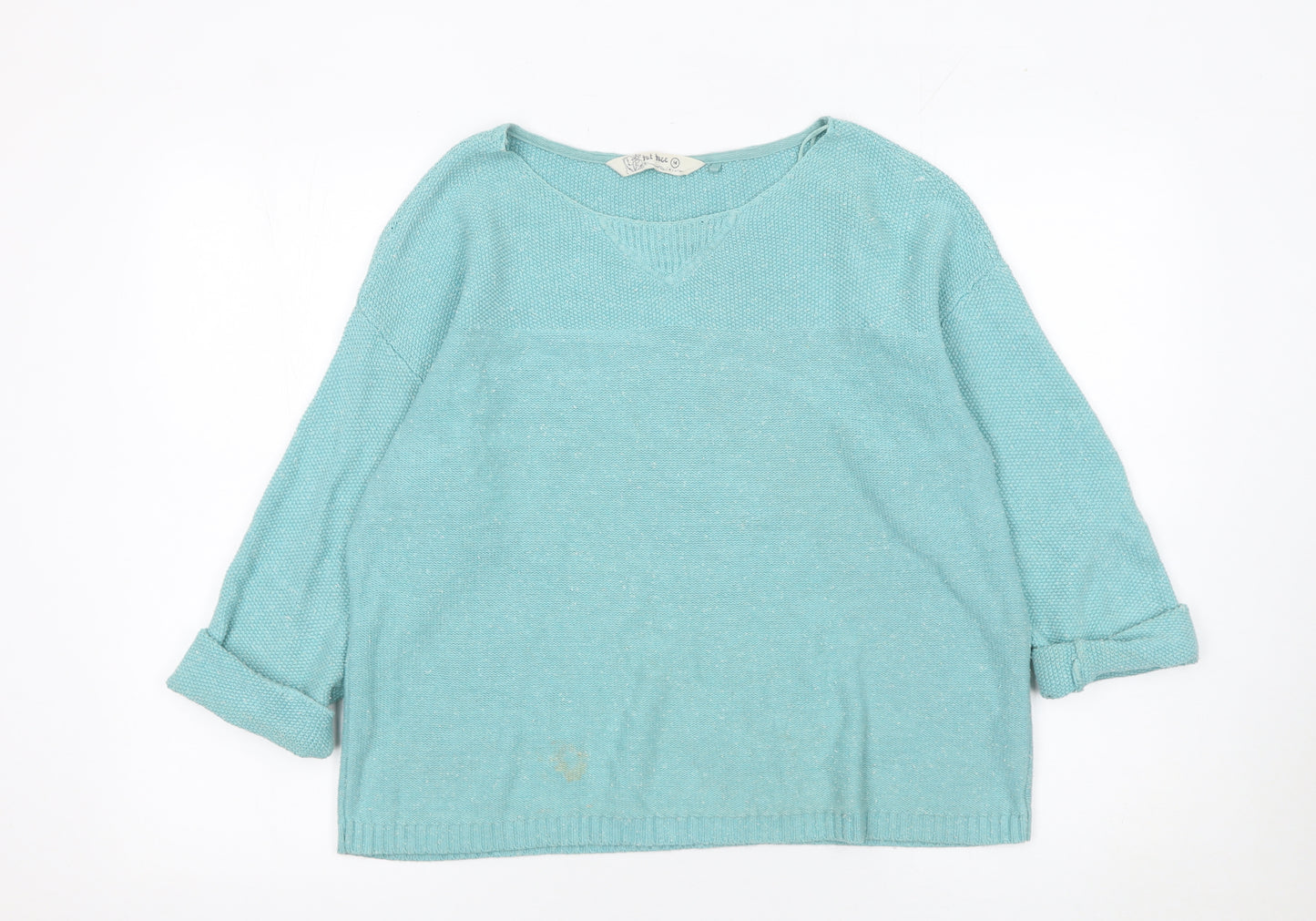 Fat Face Women’s Blue Cotton Relaxed V-Neck 3/4 Sleeve Jumper Size 14