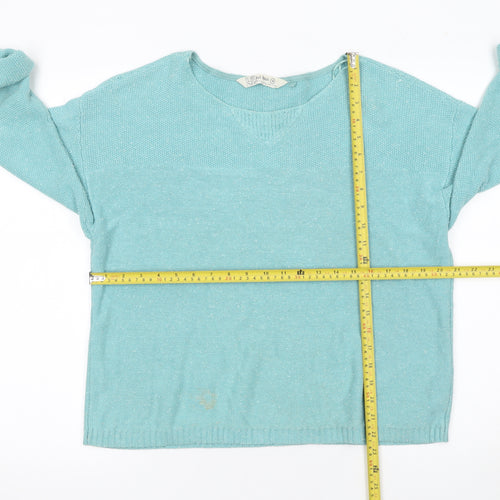 Fat Face Women’s Blue Cotton Relaxed V-Neck 3/4 Sleeve Jumper Size 14