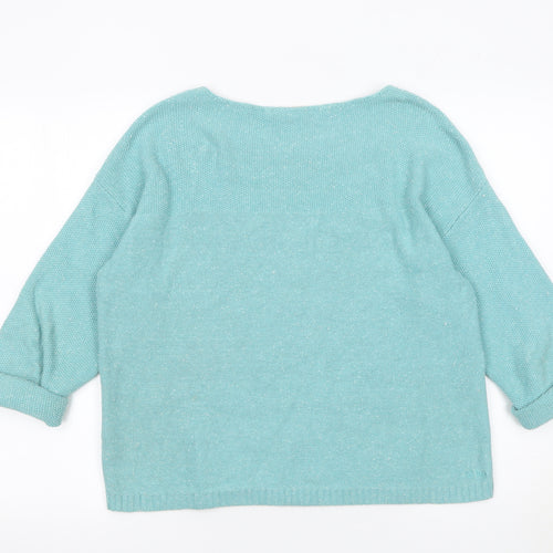 Fat Face Women’s Blue Cotton Relaxed V-Neck 3/4 Sleeve Jumper Size 14