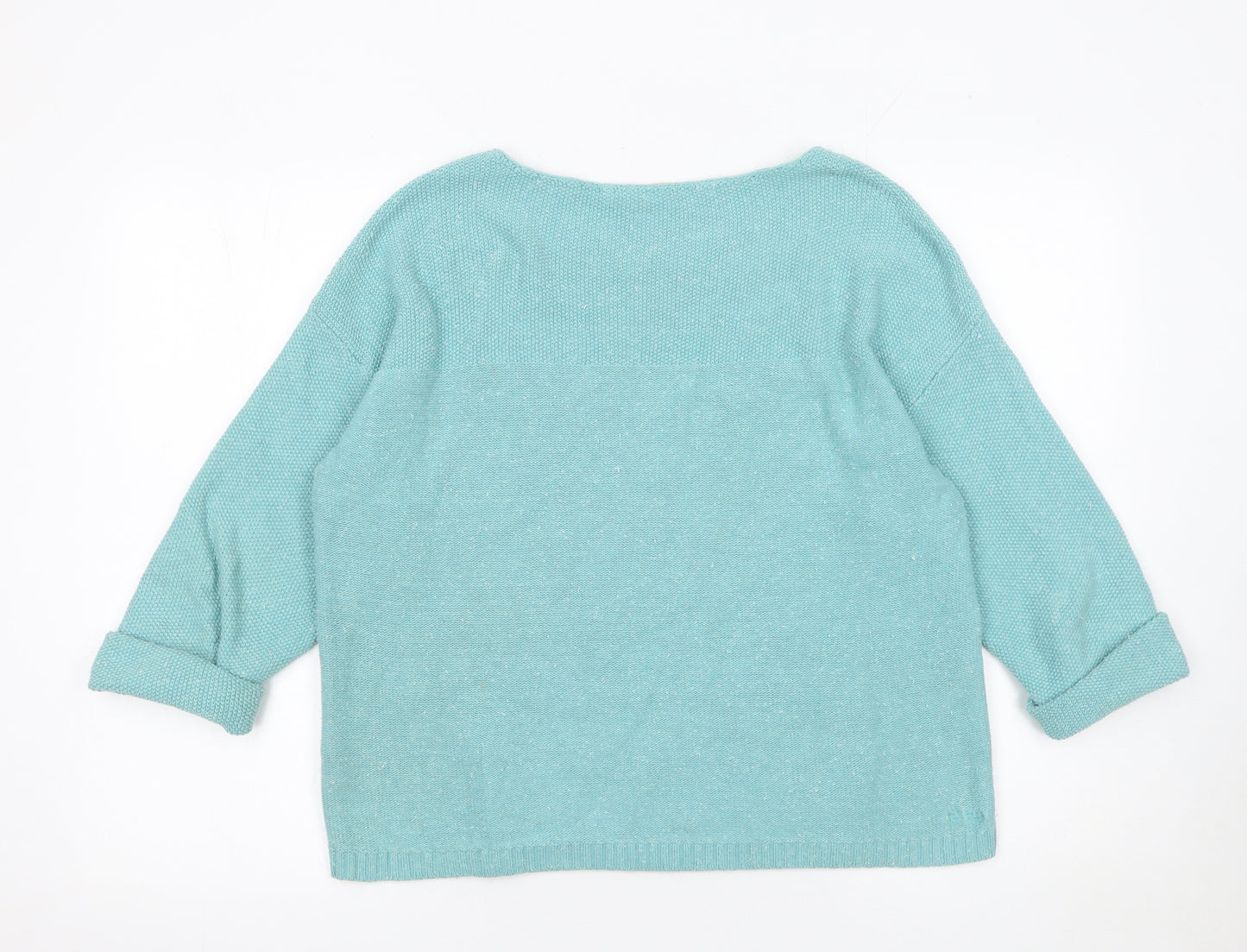 Fat Face Women’s Blue Cotton Relaxed V-Neck 3/4 Sleeve Jumper Size 14