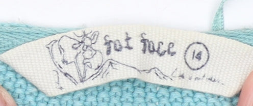 Fat Face Women’s Blue Cotton Relaxed V-Neck 3/4 Sleeve Jumper Size 14