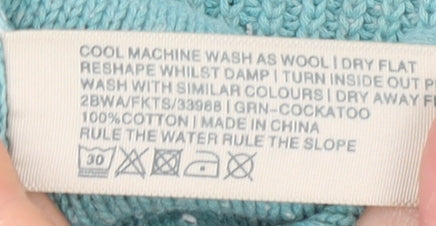 Fat Face Women’s Blue Cotton Relaxed V-Neck 3/4 Sleeve Jumper Size 14