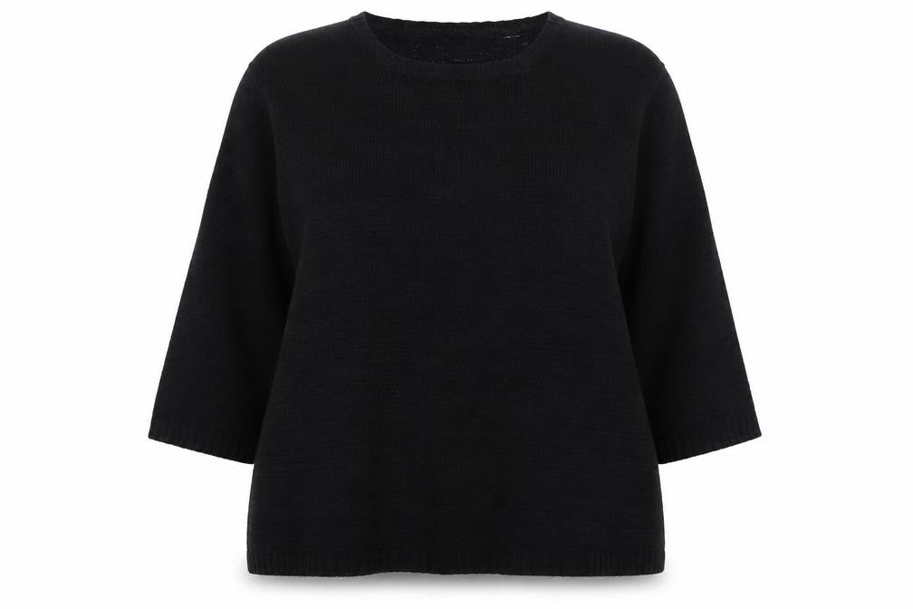 Front view of Eastex Women's Black Cotton Knit 3/4 Sleeve jumper, size 20