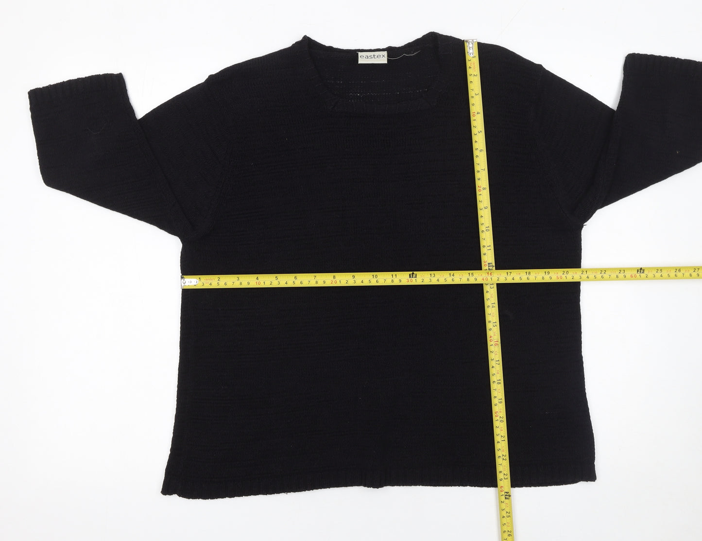 Eastex Women's Black Cotton Knit 3/4 Sleeve Pullover Jumper Size 20