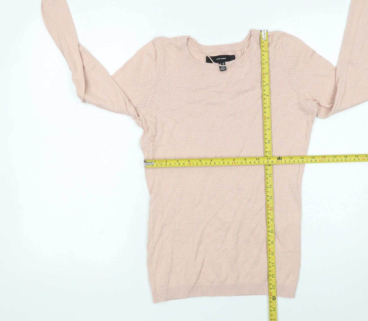 Vero Moda Womens Pink XS Cotton Crew Neck Long Sleeve Pullover Jumper