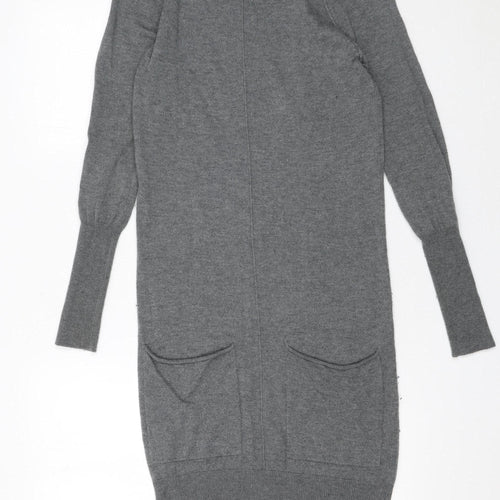 YAYA Women Grey Cashmere Mix Jumper Dress XS Long Sleeve Knitwear