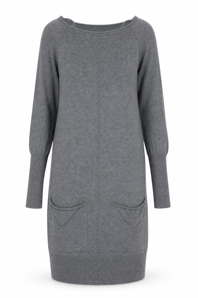 YAYA Women Grey Cashmere Mix Jumper Dress XS Long Sleeve Knitwear