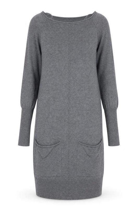 Front view of YAYA Women Grey Cashmere Mix Jumper Dress XS Long Sleeve Knitwear