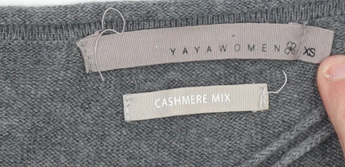 YAYA Women Grey Cashmere Mix Jumper Dress XS Long Sleeve Knitwear