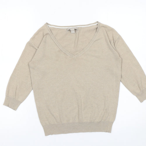 Banana Republic Women Beige Silk Blend V-Neck Pullover Jumper XS