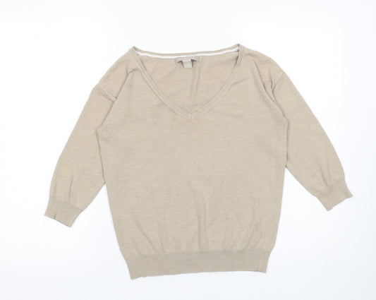 Banana Republic Women Beige Silk Blend V-Neck Pullover Jumper XS