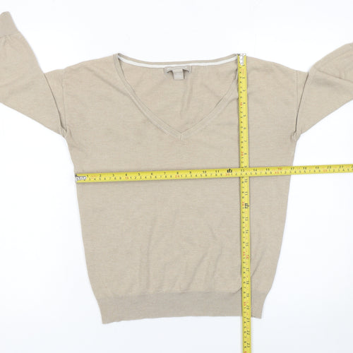 Banana Republic Women Beige Silk Blend V-Neck Pullover Jumper XS