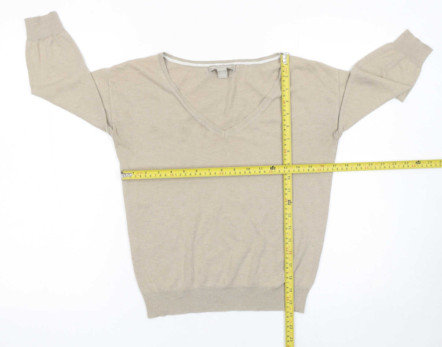 Banana Republic Women Beige Silk Blend V-Neck Pullover Jumper XS