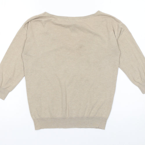 Banana Republic Women Beige Silk Blend V-Neck Pullover Jumper XS