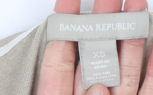 Banana Republic Women Beige Silk Blend V-Neck Pullover Jumper XS