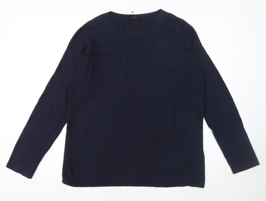 Oui Womens Blue Cotton Crew Neck Long Sleeve Jumper Size 12