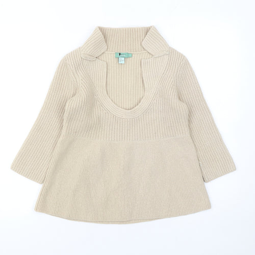 Hoss Intropia Girls Beige Knit Tunic Jumper Large Wool Blend Ribbed Pull On
