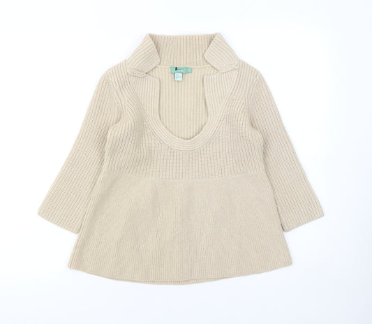 Hoss Intropia Girls Beige Knit Tunic Jumper Large Wool Blend Ribbed Pull On