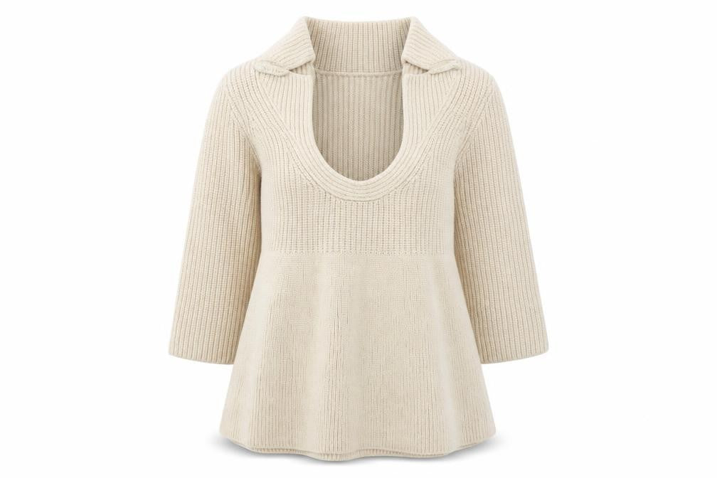 Front view of Hoss Intropia girls’ beige knit tunic jumper large wool blend ribbed pull on