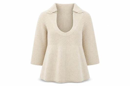 Front view of Hoss Intropia girls’ beige knit tunic jumper large wool blend ribbed pull on