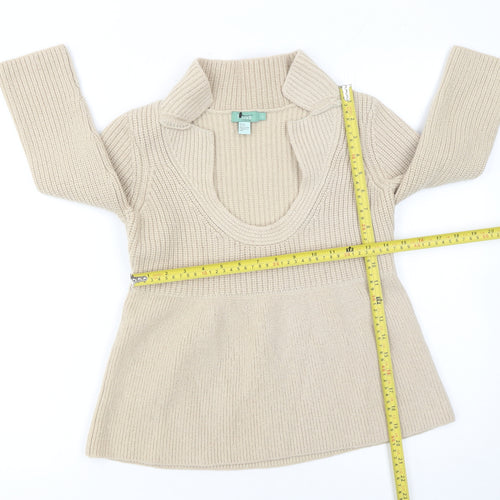 Hoss Intropia Girls Beige Knit Tunic Jumper Large Wool Blend Ribbed Pull On