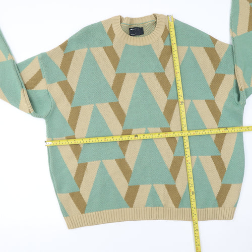ASOS DESIGN Men's Green Beige Geometric Pullover Jumper Size L