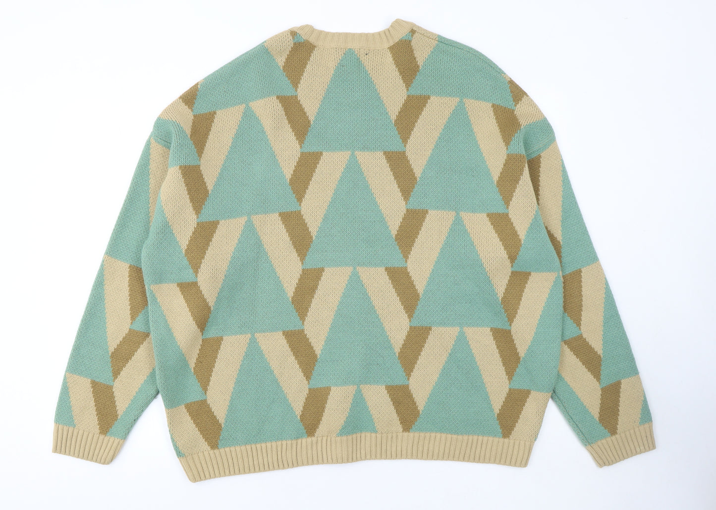 ASOS DESIGN Men's Green Beige Geometric Pullover Jumper Size L