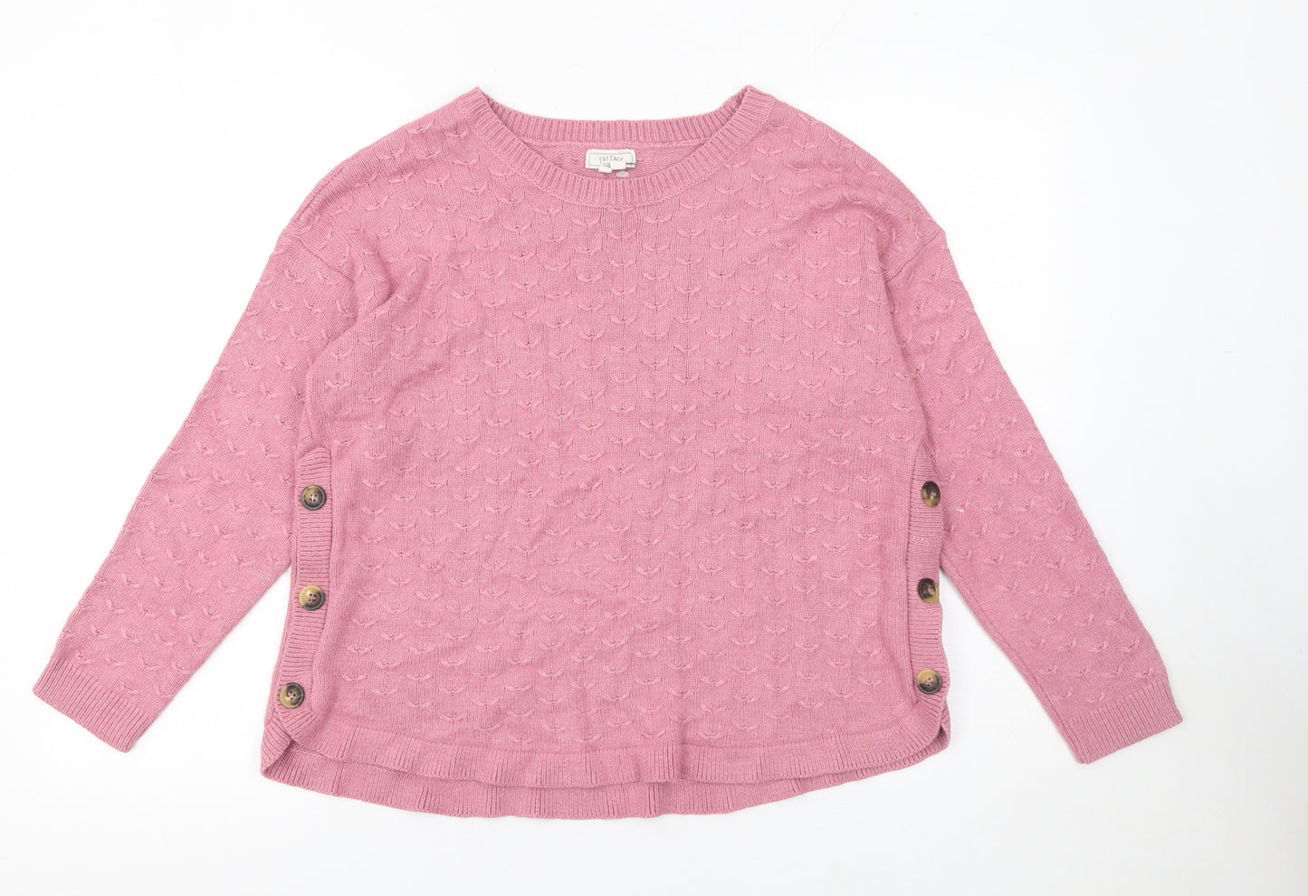 Fat Face Women Pink Crew Neck Side Button Knit Jumper Size 14