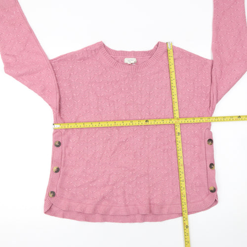 Fat Face Women Pink Crew Neck Side Button Knit Jumper Size 14