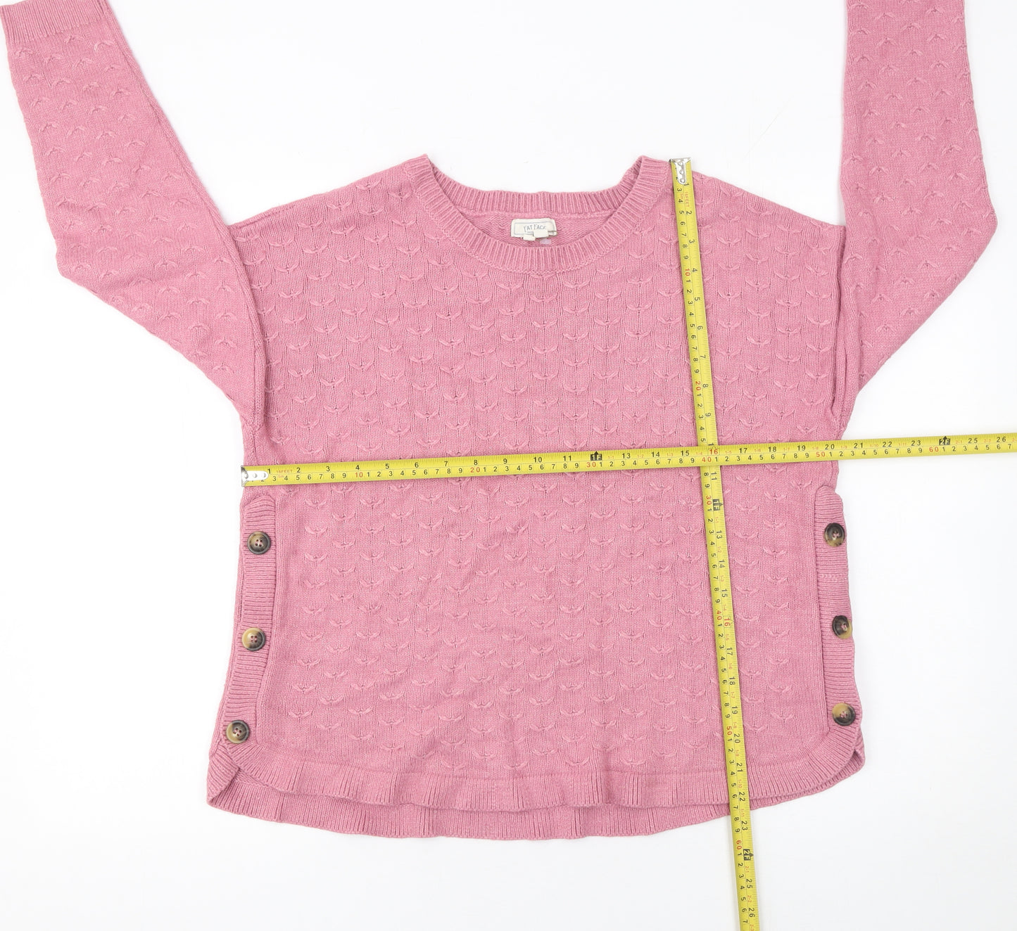 Fat Face Women Pink Crew Neck Side Button Knit Jumper Size 14