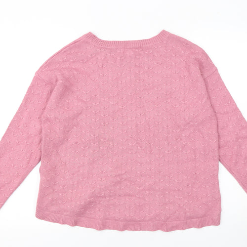 Fat Face Women Pink Crew Neck Side Button Knit Jumper Size 14