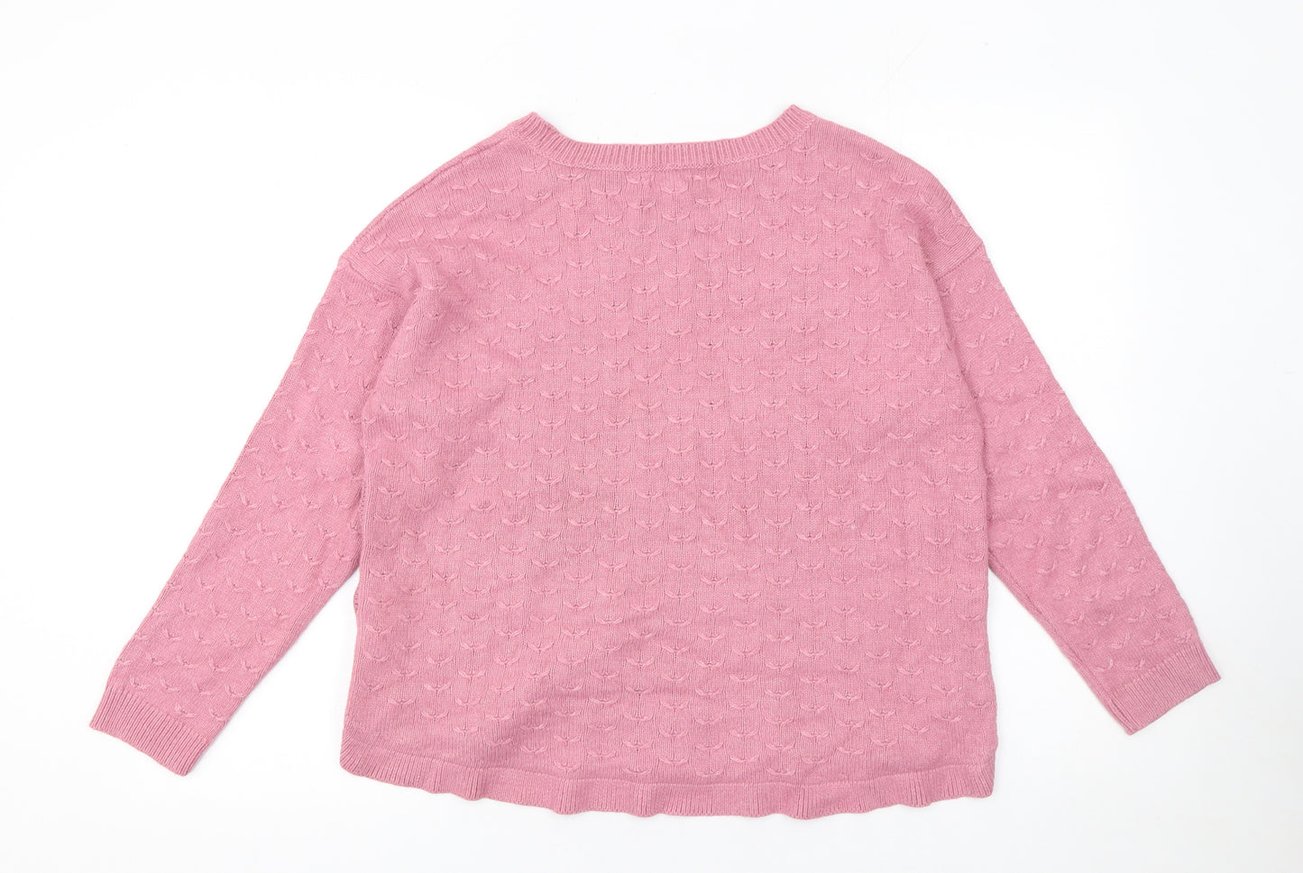 Fat Face Women Pink Crew Neck Side Button Knit Jumper Size 14