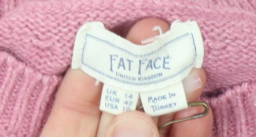 Fat Face Women Pink Crew Neck Side Button Knit Jumper Size 14