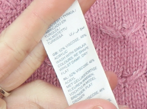 Fat Face Women Pink Crew Neck Side Button Knit Jumper Size 14