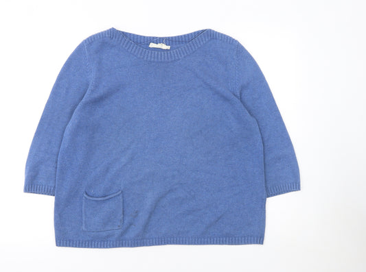Seasalt Women’s Blue Cotton Crew Neck 3/4 Sleeve Jumper Size 14