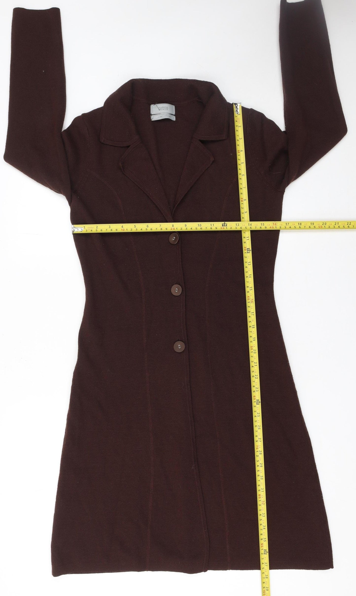Marks and Spencer Womens Brown Wool Blend Long Cardigan UK 12