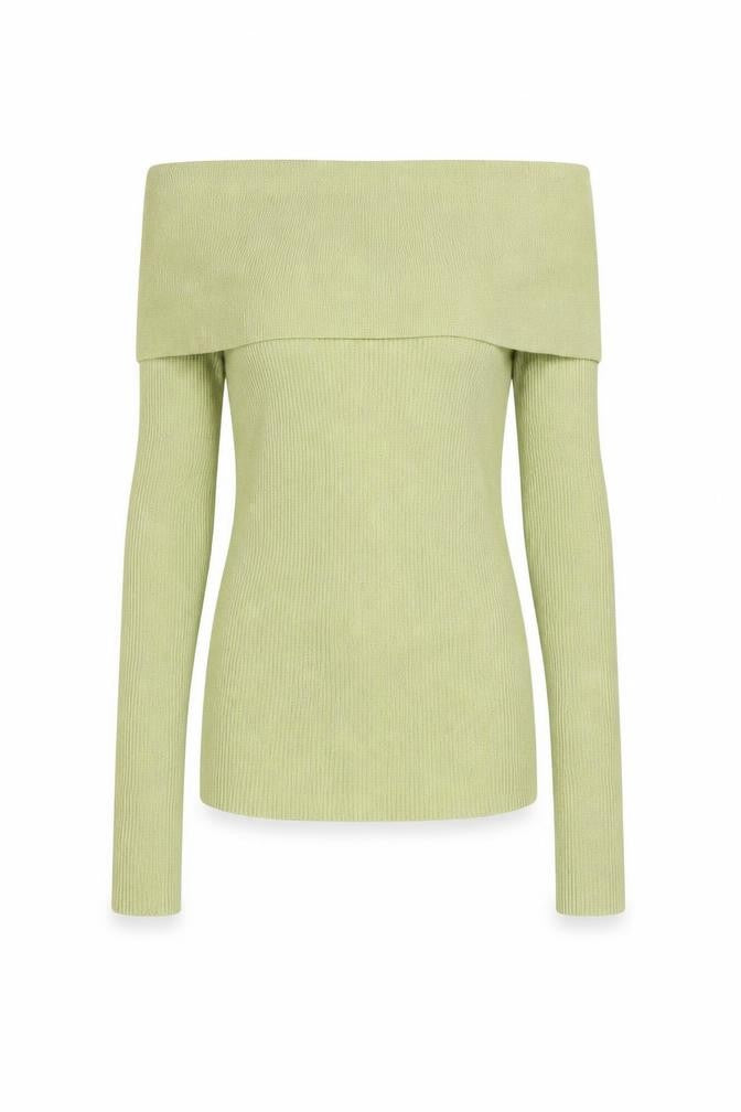 Zara Women's Green Off Shoulder Rib Knit Jumper Size 12