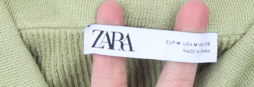 Zara Women's Green Off Shoulder Rib Knit Jumper Size 12