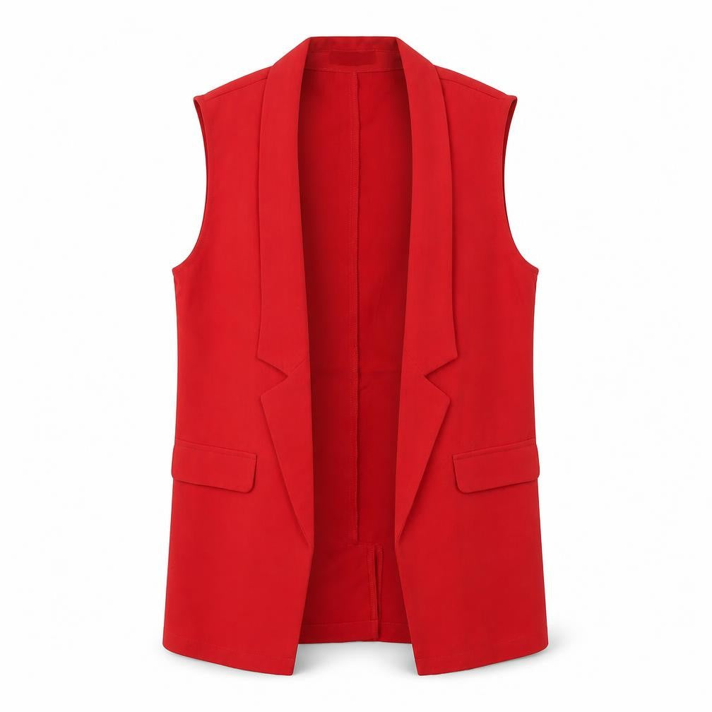 Front view of JustFab Women Red Sleeveless Suit Waistcoat M Regular Fit Polyester